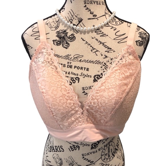 Auden 1X Lightly Lined Bralette Pink Lace Full Coverage Bra Wire Free - Picture 1 of 6